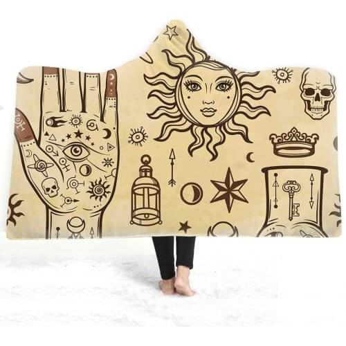 Sun and Moon 3d Printed Hooded Blanket Adult Colorful Child Sherpa Fleece Wearable Blanket Microfiber Bedding