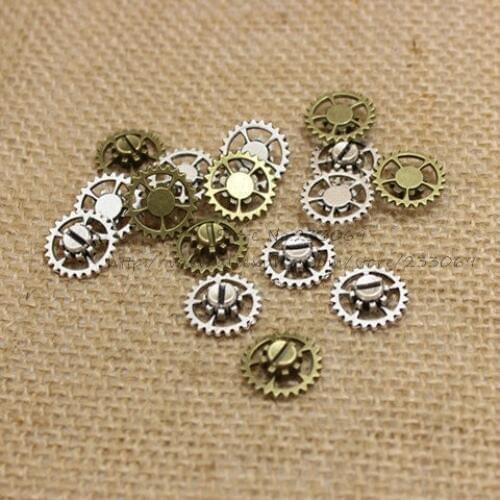 Wholesale 60pcs/lot 15mm Two Color Charm Antique Alloy Thick Gear Charm Gear Jewelry Pendant T0236