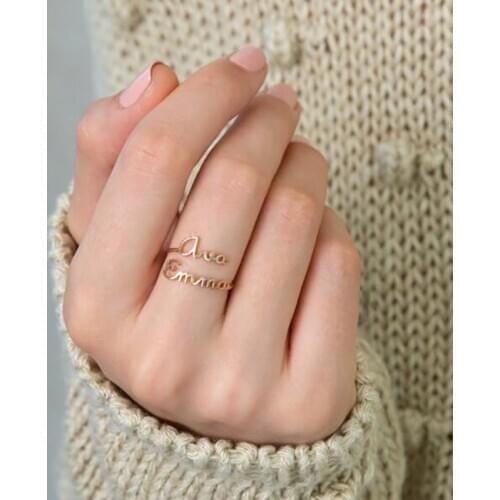 Custom Double Name Rings Adjustable Gold Color Stainless Steel Personalized Nameplate Wedding Ring Jewelry Gift for Women