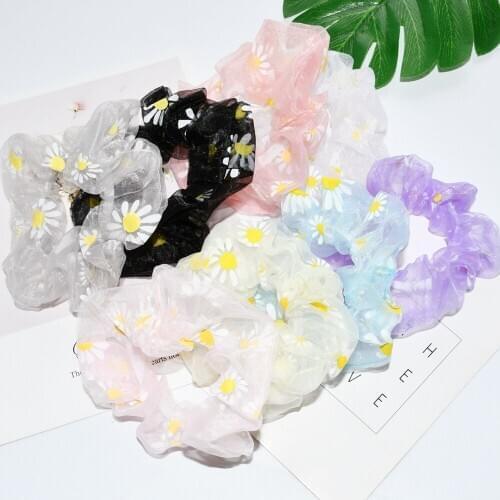 2020 New Fashion Hair Accessories Summer Sweet Chiffon Ribbon Daisies Headband Ponytail Holder Cute Hair Ornament Rubber Band