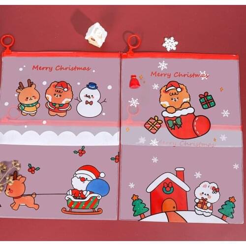 PVC Christmas Pencil Case Girls Cosmetic Storage bag Cute Transparent Pencil Box Office School kids Christmas gift Stationery