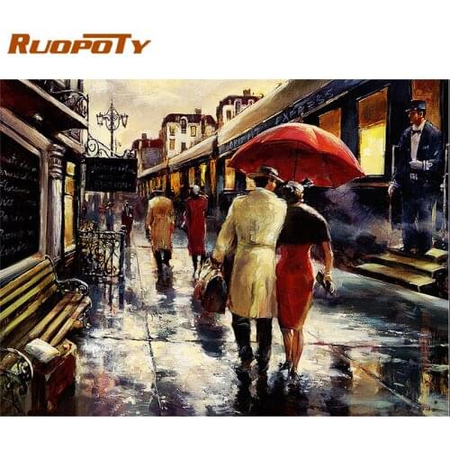 RUOPOTY Frame Picture Diy Painting By Numbers Kits Train Landscape Canvas By Numbers Diy Gift Acrylic Paint On Canvas For Home
