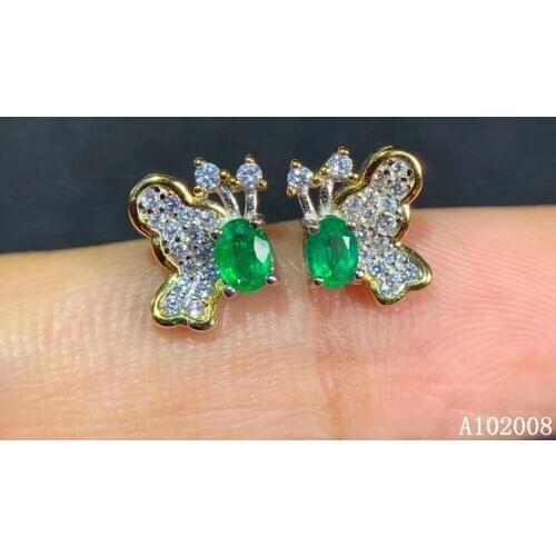 KJJEAXCMY fine jewelry 925 sterling silver inlaid natural emerald ear studs lovely butterfly ladies earrings support test