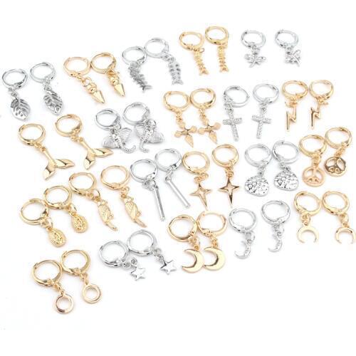 1Pair European Cross Snake Animal Small Hoop Earrings For Women Girl Trendy Leaf Star Moon Tail Circle Earrings Jewelry E659