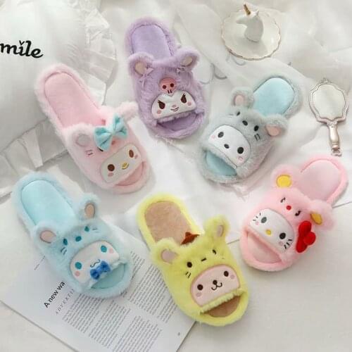 Girl Slippers Cartoon Pink White Indoor Floor Kawaii Slippers Open Toe Slippers Non-slip Outside Lady Slippers Home Shoes