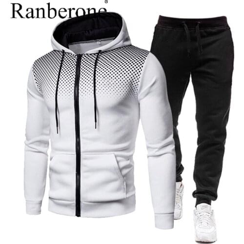 Ranberone Chinese Style Tracksuit Men Zipper Hoodie Men Clothing Pocket Trousers Mens Suit Trend Jacket Sportswear Gym Clothes