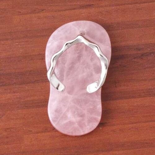 Trendy-beads Silver Plated Natural Rose Pink Quartz Slipper Shape Pendant Personalized Jewelry