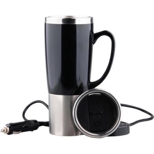 Universal 12V 450ml Car Electric Stainless Steel Travel Heating Cup Coffee Tea Drinking Car Cup Mug With Cigarette Lighter Cable