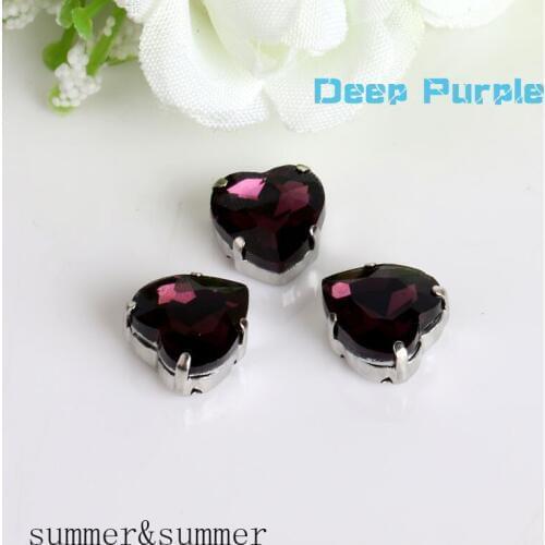 Heart Shape Deep Purple Crystal Glass sewing Rhinestones with silver Claw DIY christmas socks and Wedding Dresses