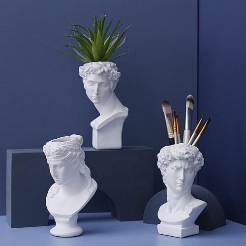 Resin Vase Nordic Home Sculpture Art Statue Decoration David Head Pen Holder Big Vase Decoration Makeup Brush Storage Bucket