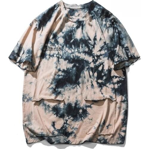 Spring Harajuku punk Oversize Loose Fashion Short Sleeves Hip Hop Streetwear Tie-dye Alphabet Print Tshirt Men