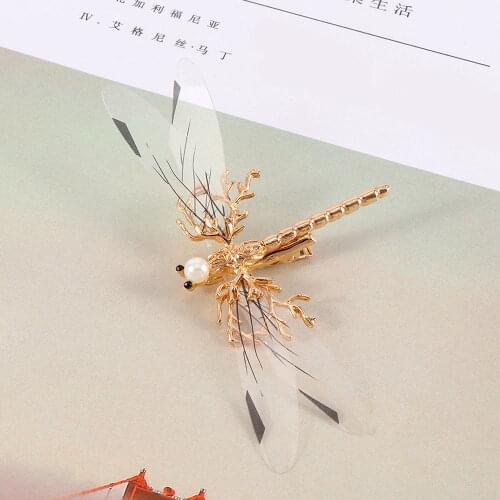 1Pc Golden Dragonfly Hairpins Bridal Headdress Wedding Hair Accessories Transparent Wings Dragonfly Hair Clip Hair Accessories