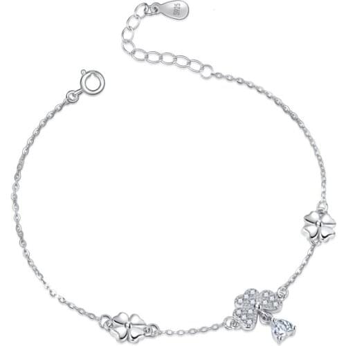 New fashion 925 Sterling silver clover Link Bracelet & Bangles chic Women Butterfly Charm solid silver Jewelry Girl Accessories