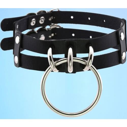 New Fashion Women Black Rivet Leather Bondage Choker Punk Circle Spike Goth Collar Harajuku leather Necklace Jewelry