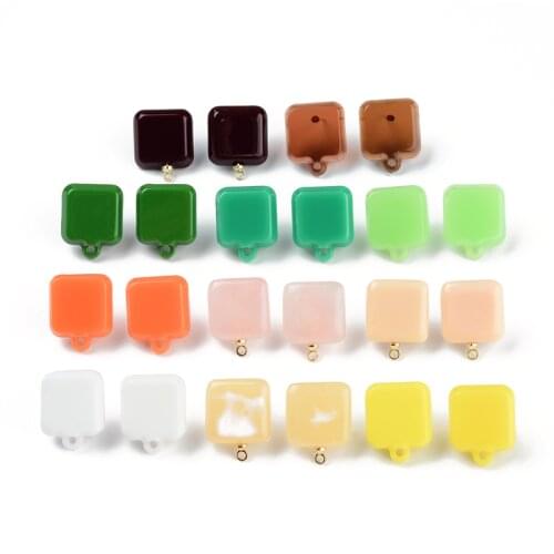 10PCS 925 Silver Needle Macaron Color Stud Earring Acrylic Square Resin Ear Pin DIY Earrings Ornament Material Accessories