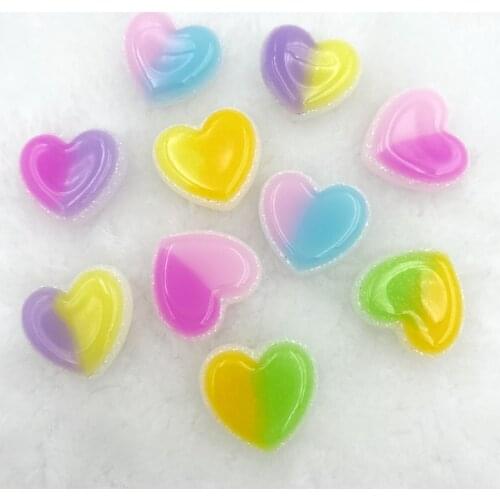 10Pcs/lot Kawaii resin Mini Two color heart Flat back Scrapbooking Hair bow Center Embellishments DIY Accessories D21