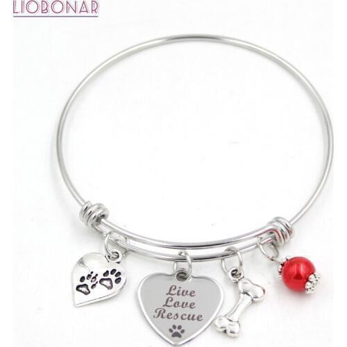 10PCS Stainless Steel Jewelry Adjustable Wire Bangle Bone Paw Print Animal Rescue Charm Bracelets women jewelry