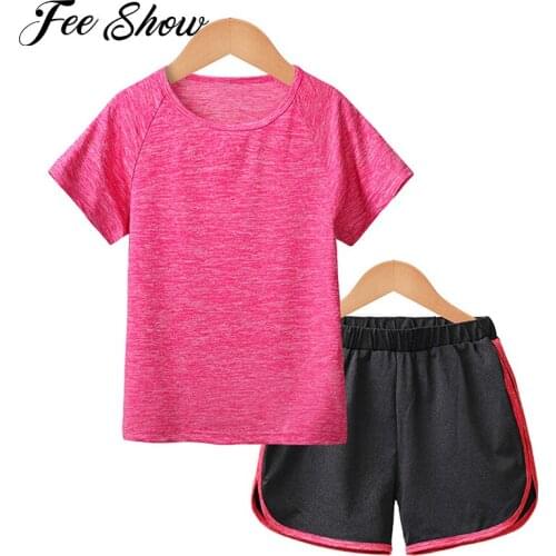 2Pcs Running Set Kids Unisex Tracksuit Summer Yoga Suit Outfits Sportswear Short Sleeve T-Shirt Shorts Outfit Workout Sport Sets