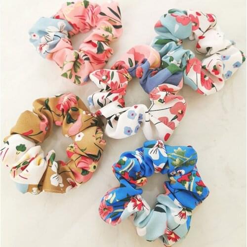 2PCS/Set Hair Scrunchies Women Nylon Elastic Hair Bands Girl Ponytail Holders Hair Ties Soft Printing Headband Hair Accessories