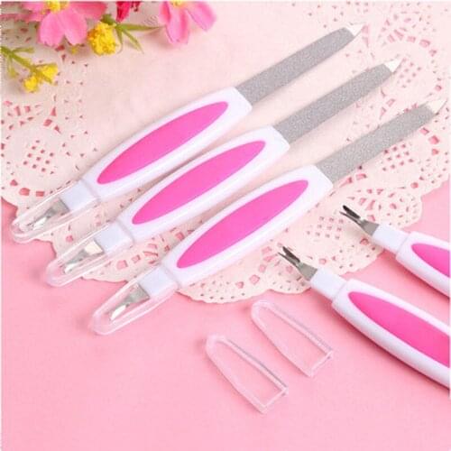 2 in 1 Metal Nail Art File Double Head Cuticle Remover Manicure Trimmer Buffer Tool Professional Nail Clean Tool Random Color