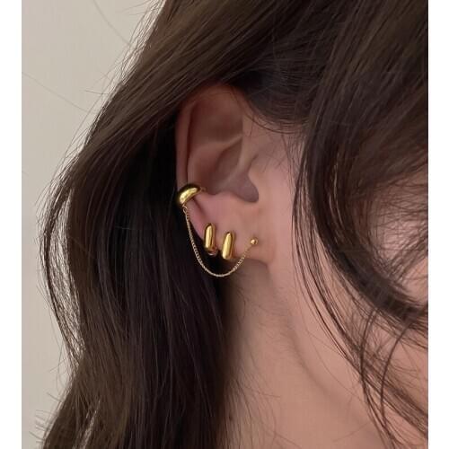 2 Designs Gold Color U Shape Thin Chain Earrings Chunky Circle Geometric Earrings for Women Minimalist Hoop Earrings