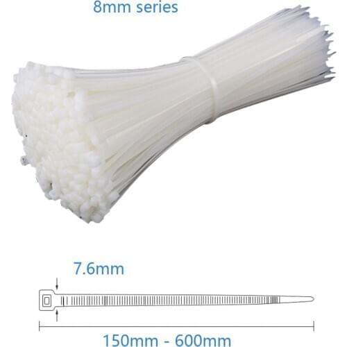 20pcs/bag 8mm Cable tie Self-locking plastic nylon tie White Organiser Fasten Cable Wire Cable Zip Ties