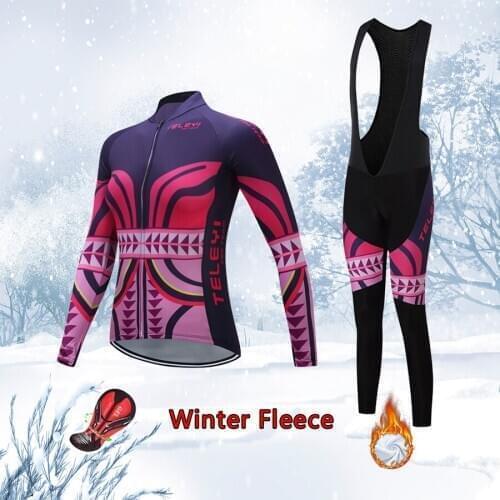2021 Winter Cycling Clothing Women Bib Set Thermal Fleece Bike Jersey Triathlon Suit Ladies Retro Dress Bicycle Clothes Mtb Wear