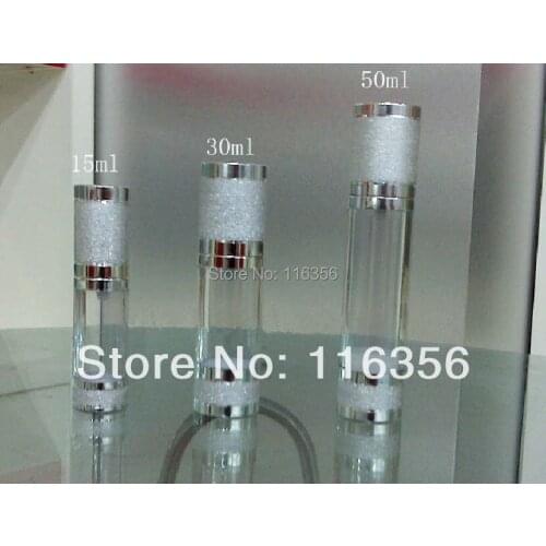 50ml silver airless bottle,white/transparent pump with silver lid