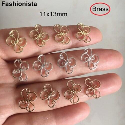 50 Pcs - Brass Scroll Connectors 11x13mm Small Lacey Filigree Connector Charms,Gold/Silver-color/Raw Brass Jewel Supplies -2