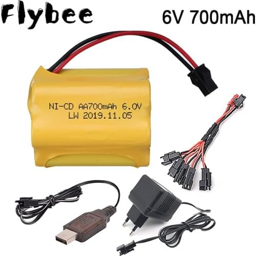 6V 700mAh AA Battery and EU USB Charger cable For RC Cars Robots Tanks Gun Boats 6v NiCD Battery Aa 700 mah 6 V Battery Pack