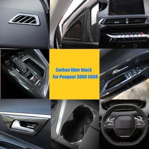 For Peugeot 3008 5008 Accessories 2019 2020 Carbon Fiber Black Accessories Interior ABS Decroation Cover Trims