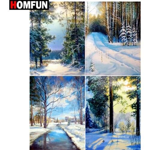 HOMFUN DIY Diamond Painting "Winter tree snow" Full Drill Square Round Diamond Embroidery 5D Cross Stitch Decoration Home