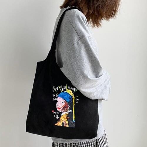 Black Shoulder Bags Vintage Fashion Tote Bag Canvas Cloth Retro Graffiti Printed Shopping Bags Women Bags Shoulder Bag Ladys