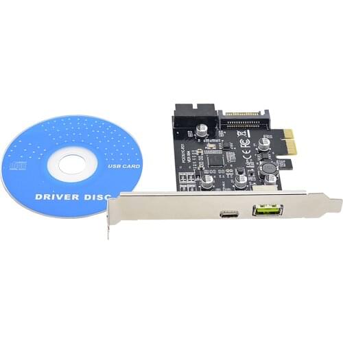 CHIPAL 5Gbps GEN1 USB 3.1 Type-C USB-C to 19Pin / PCIe PCI-E 1X Riser Card with 15Pin SATA Power Supply +2.4A USB Charging Port
