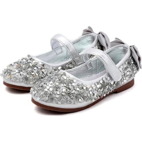 Little Girls Flower Children Gold Silver Rhinestones Glitter Princess Dress Shoes For Teens Girls School Wedding Party Shoes New