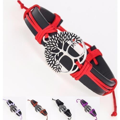 Tree of Life Antique Silver Color Charm Braclet For Male PU Leather Men/Women Bracelets Jewelry gift for mom