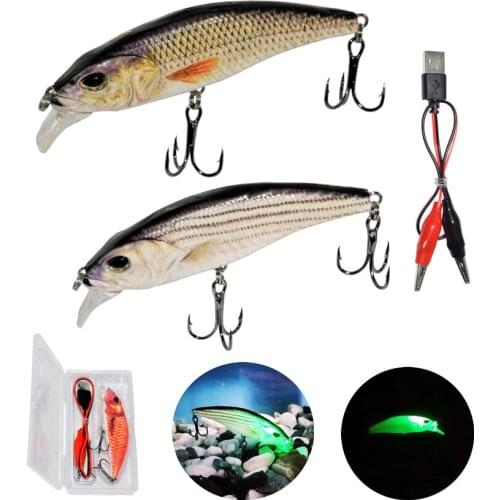 3.8"/9.6cm Electric Fishing Lures Bait USB Rechargeable Green LED Light Minnow Swimbait Lifelike Fish Fishing Pesca Tools