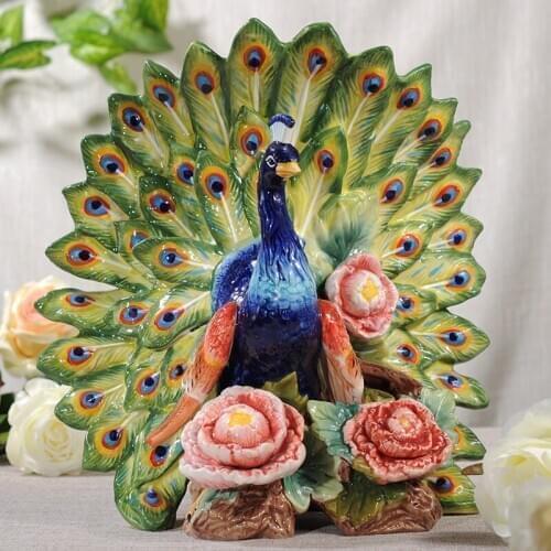 WSHYUFEI European ceramic decoration peacock Figurines Livingroom Office Creativity Crafts dining table Ornament Wedding Gift