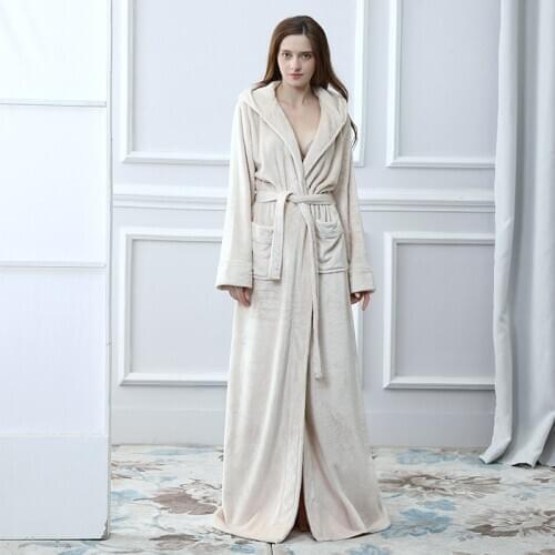 Sleep Tops Robes For Women Fluffy Thickening And Lengthening Bathrobe Ladies Hooded Bathrobe Couple Hooded Flannel Nightgown