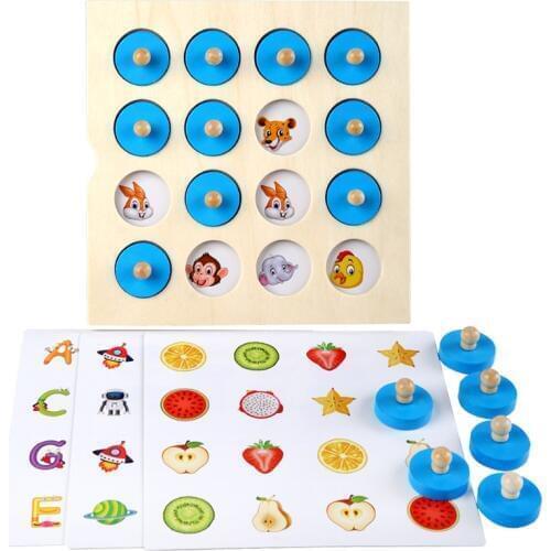 Montessori memory chess game 3D wooden puzzle board logic toy interaction early learning educational toys for children kids mini