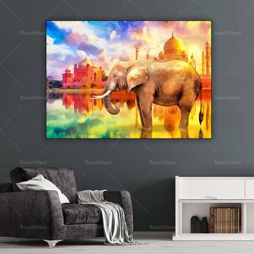 Indian elephant on canvas Taj Mahal wall art oversized wall printing decoration poster