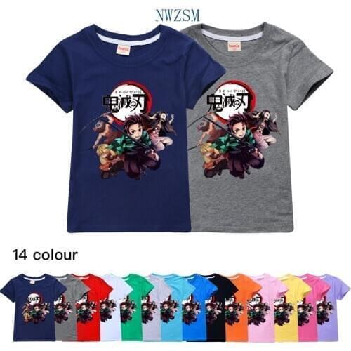 Kawaii Kimetsu No Yaiba T Shirt Kids Summer Tops Japanese Anime Tshirt Funny Cartoon Demon Slayer Cute Graphic Children Clothes