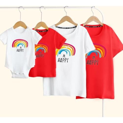 2021 New Rainbow Family Matching Clothes Baby Romper Women Men Summer Cotton T Shirts Good Quality Matching Outfits