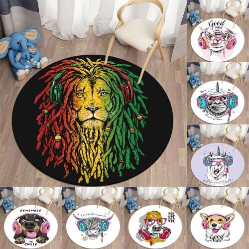 Cartoon Round Carpet for Living Room Music Animal Themed Area Rugs Home Decor Anti-slip Bedroom Carpet Floor Mat for children