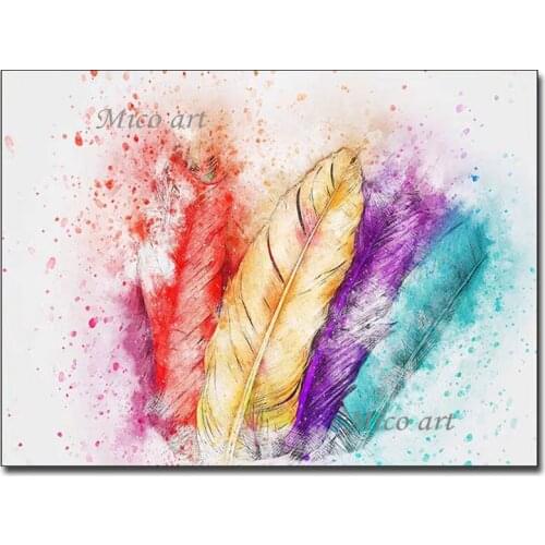 Colorful Feather Pictures Hand Painted Abstract Oil Painting Canvas Wall Art Paintings Modern Home Wall Showpieces Artwork