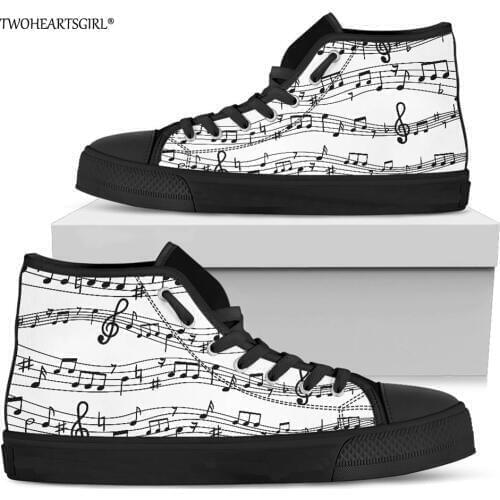 Twoheartsgirl Classic Music Print High Top Canvas Shoes Brand Flat Vulcanized Shoes for Men Casual Male Canvas Sneakers