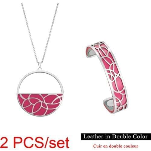 Legenstar Stainless Steel Flower Necklace Bracelets set Manchette Femme Necklace Bangle Interchangeable Leather Jewelry