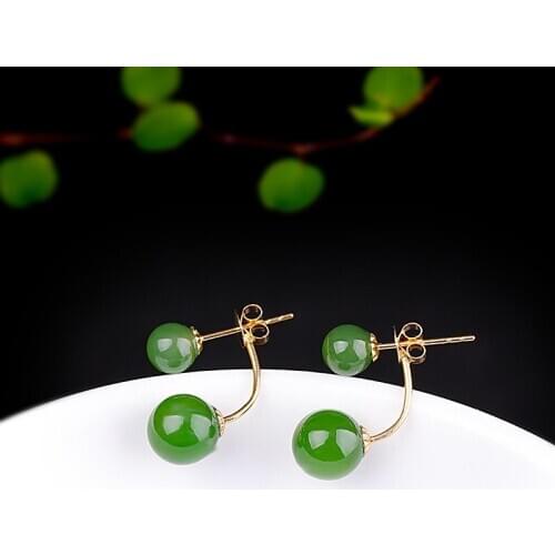 MetJakt Stylish and Elegant 18K Gold Hetian Jasper Womens Ear Studs