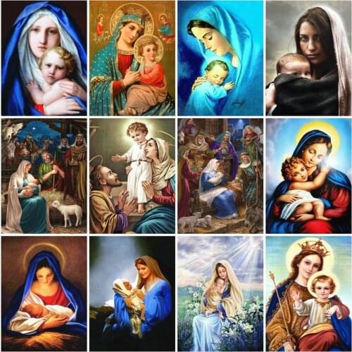 AZQSD Full Square/Round Drill Diamond Painting Mom And Baby Religious Diamond Embroidery Icon Cross Stitch Gift Home Decor
