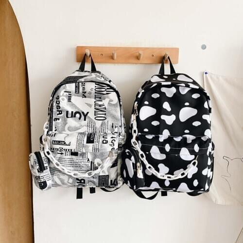 Nylon Backpack Students Girls Cow Letter Print Casual Shoulder School Book Bags Women Daily Travel Bagpack Rucksack 2021 Trend